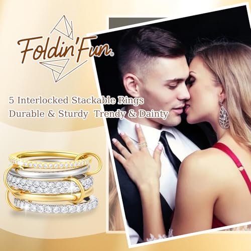 Stackable Rings for Women Non Tarnish 18K Gold and Silver Plated CZ Rings Set Mixed Metal Statement Ring for Engagement Wedding Birthday Gifts2