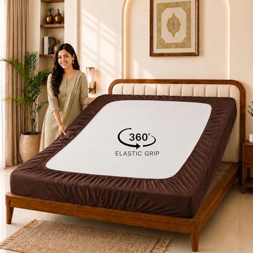 Image of Glassiano Cotton Feel Terry Ultra Soft Waterproof Mattress Protector | Breathable - Hypoallergenic Mattresses Cover with Elastic Strap for Single Bed (75x42 inch|6.2x3.5 feet, Coffee - Pack of 1)