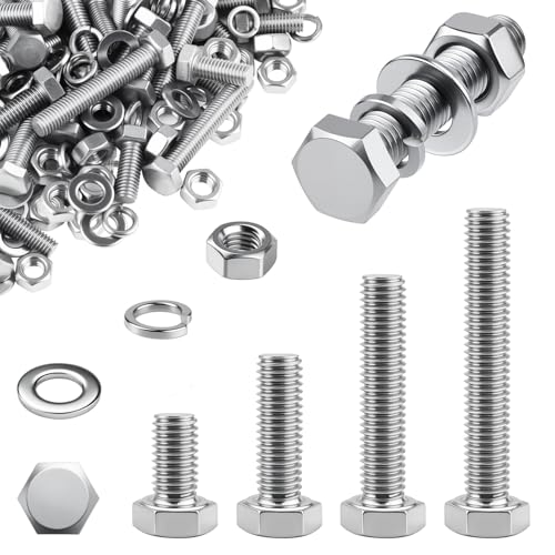 mawmuaw M8 Hex Nuts and Bolts Assortment 100 Pcs M8 Bolts 20 30 40 50 mm Stainless Steel Grub Screws Assorted with Washers and Nuts Machine Screws for Building Structural Engineering Equipment