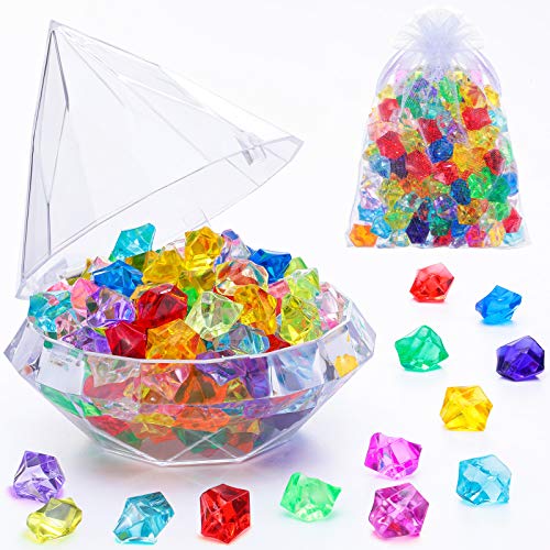 Geiserailie 150 Pieces Halloween Pirate Treasure Toy Diving Pool Gem Colorful Diamond Set with Big Diamond Shaped Box, Colorful Underwater Swimming Toy Party Favors