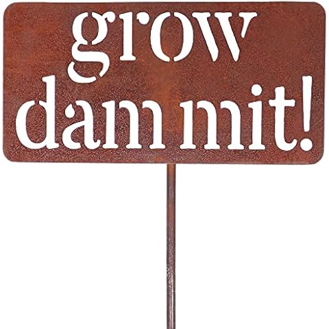 Island Genius Grow Dammit Funny Garden Sign, Unique Outside Gardening Decor Outdoor, Flower Vegetable Garden Accessories, Fun Gardening Gifts for Women Men Mom Gardener Who Love Plants, Alloy Steel Cover