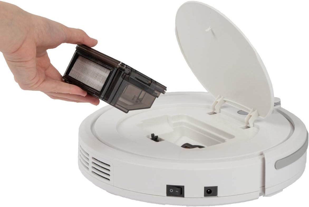 Top view of ProfiCare PC-BSR 3042 Robot Vacuum Cleaner with labels for HEPA, Robot-Care, Multi Mode, Remote, and power button.