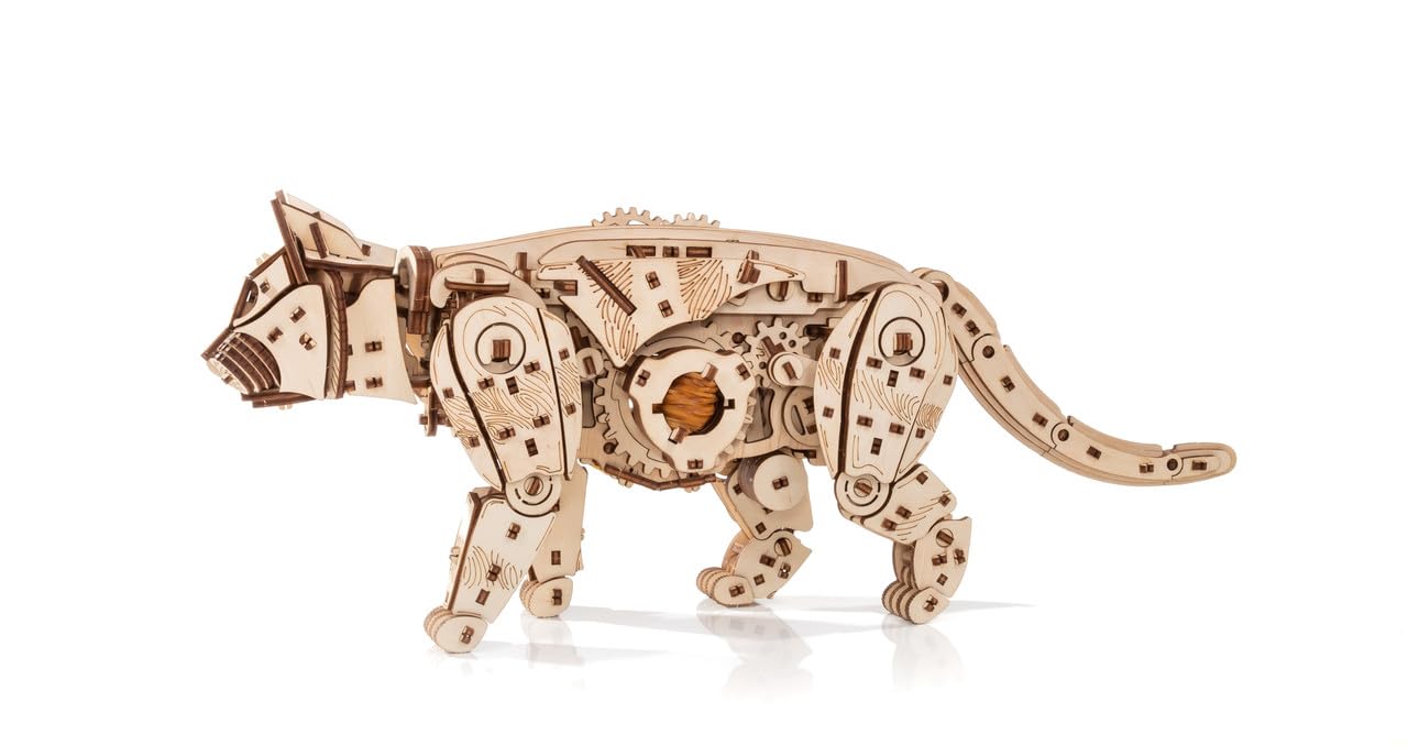 MagicHolz– 3D Holzpuzzle Modellbau Wilde Katze – Mechanischer Holzbausatz mit Gummibandmotor – 3D Puzzle Holz Modellbausatz Erwachsene – DIY Set, 508 Teile, kein Kleber erforderlich