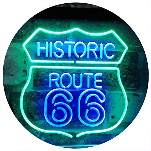 Route 66 Historic US The Mother Road Decoration Dual Color LED Neon Sign Green & Blue 400 x 300mm st6s43-i2371-gb