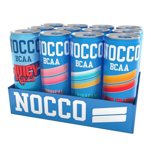 Image of NOCCO Zero Sugar Energy Drink, Variety Pack - 12 Fl Oz (12-Pack) - 180 mg Caffeine, Sugar-Free, BCAAs - Branched Chain Amino Acids, Carbonated, Low Calorie, B Vitamins, Grab & Go Performance Beverage