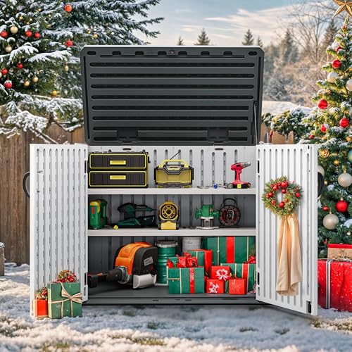 YITAHOME Outdoor Resin Storage Sheds with X-Shaped Lockable Door, 39 in Height Lockable Waterproof Horizontal Shed w/o Shelf, Easy to Assemble Shed Storage for Garden Tools, Light Gray X-Sha