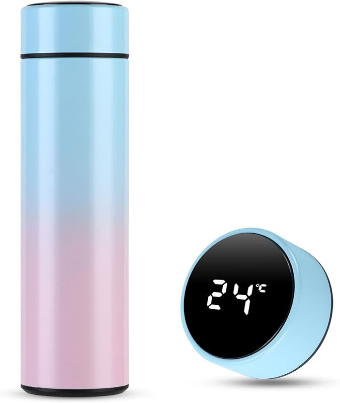 Flintronic Termosz 500ml - Rozsdamentes Acél Hőszigetelt Kulacs LCD Hőmérséklet Kijelzővel - Vízálló, BPA-mentes Termobögre Kávéhoz, Teához