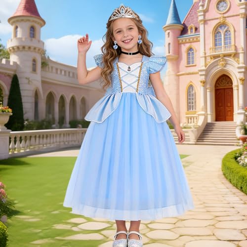 Disfraz Princesa para Niñas Vestido Azul Luminoso miniatura 6
