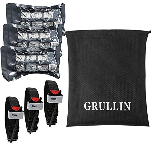 GRULLIN Trauma Erste-Hilfe-Zubehör Ergänzungssatz - 3er-Paket Tragbarer Israeli Bandage + 3er-Paket Tourniquetfür den Außenbereich