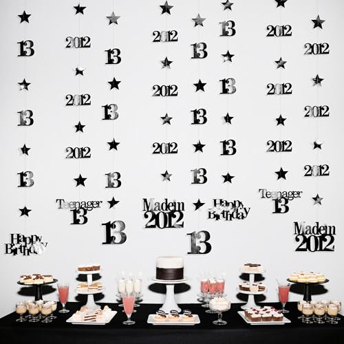 Image of 12PCS Black 13th Birthday Decorations Number 13 and 2012 Star Garland Streamer Banner Backdrop for Girls Boys Cheers to 13 Years Birthday Vintage Made in 2012 Official Teenager Party Decor Supplies