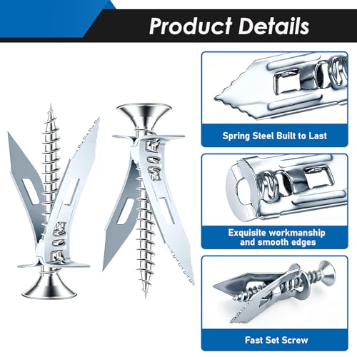 Image of 190Pcs Self Drilling Drywall Anchors with Screws Kit, Metal Self Drilling Anchor Screws, 6 Sizes Silver Drywall Grip Anchors and Screws for Sheetrock, Hollow Wall, Picture Frames, Wall Decor