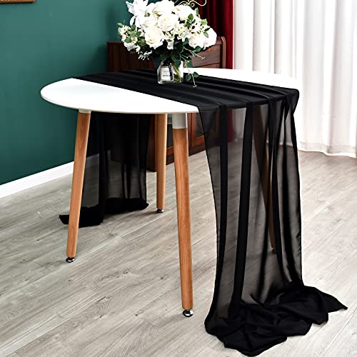 Dolopl 10Ft Black Chiffon Table Runner Wedding Table Runner,29X120 Inches Gauze Table Runner,Rustic Sheer Table Decor For Romantic Bridal Shower, Baby Shower, Birthday Party Cake Table #TOP5