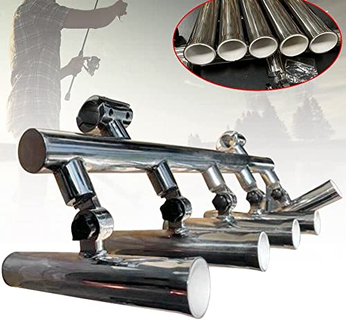 5 Rod Fishing Rod Holders, Adjustable 316 Stainless Steel Fishing Rod Base T Top Rod Holder Rocket Launcher Fishing Rack Rocket Launcher 2 Inch Orbit Clamp 1''-1-1/4'' EFP