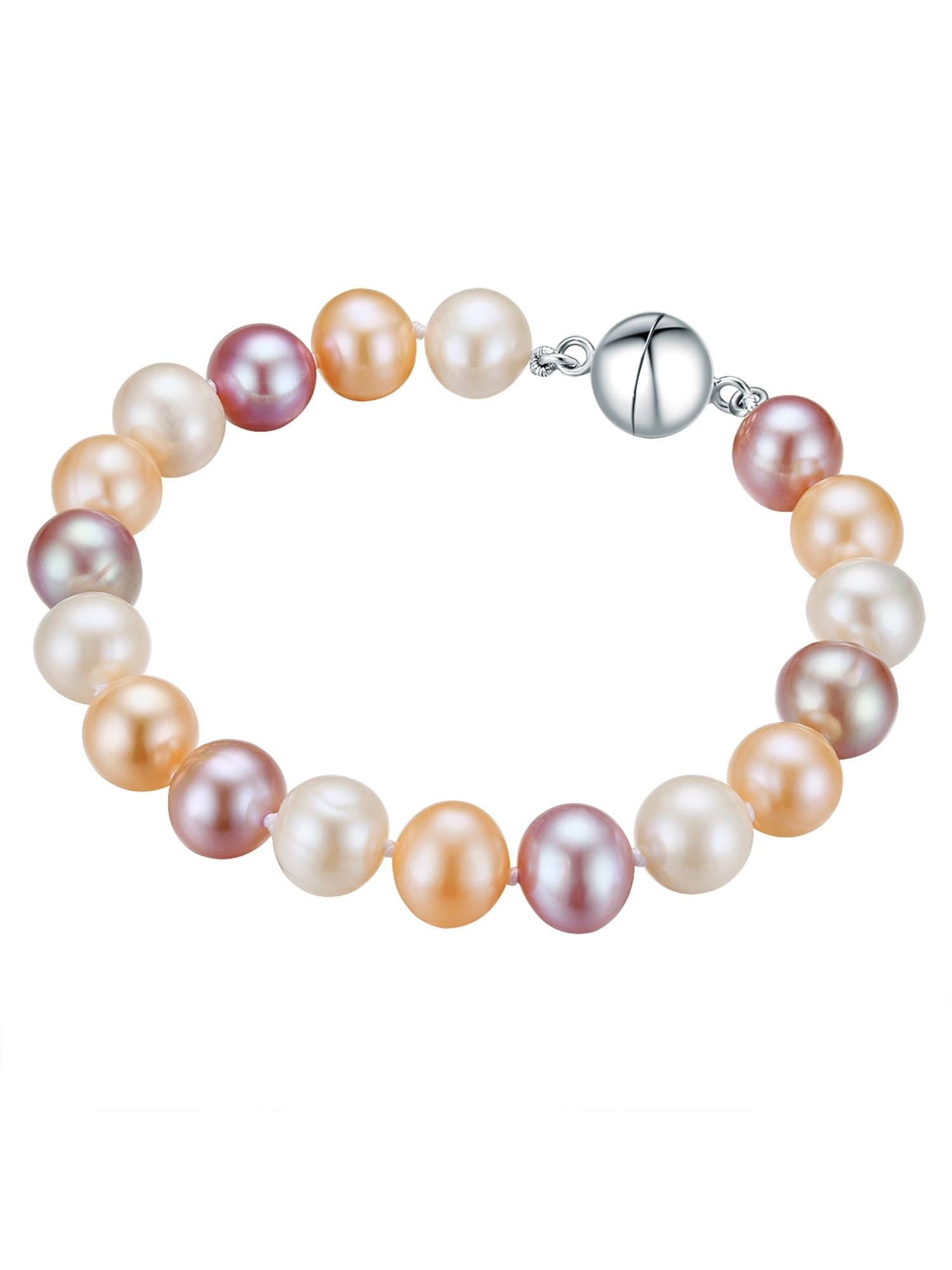 Valero Pearls Damen Perlenarmband aus 925/- Sterling Silber mit rund Süßwasser-Zuchtperle ca. 9,0-10,0 mm