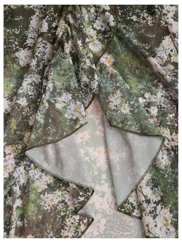 Women's Floral Long Mesh Skirt Vintage Ruffle Elastic High Waisted A Line Boho Flowy Skirts4