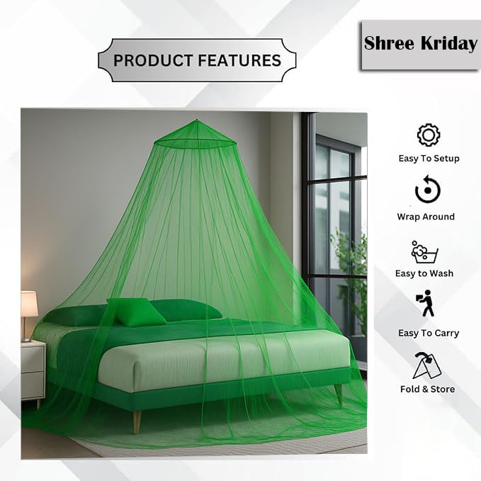 Image of Polyester Hanging Round Mosquito Net for Double Bed, King Size Bed (Green)