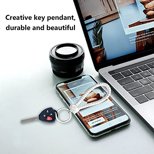 Loryvan 2 Pack Crystal Diamond Keychian For Women Hand Wrist Lanyard Key Chain Holder With Bling Rhinestones Key For Car Key Acorn Weave Key Chain Ring Grip Strap Compatible With All Cars-Silver #TOP5