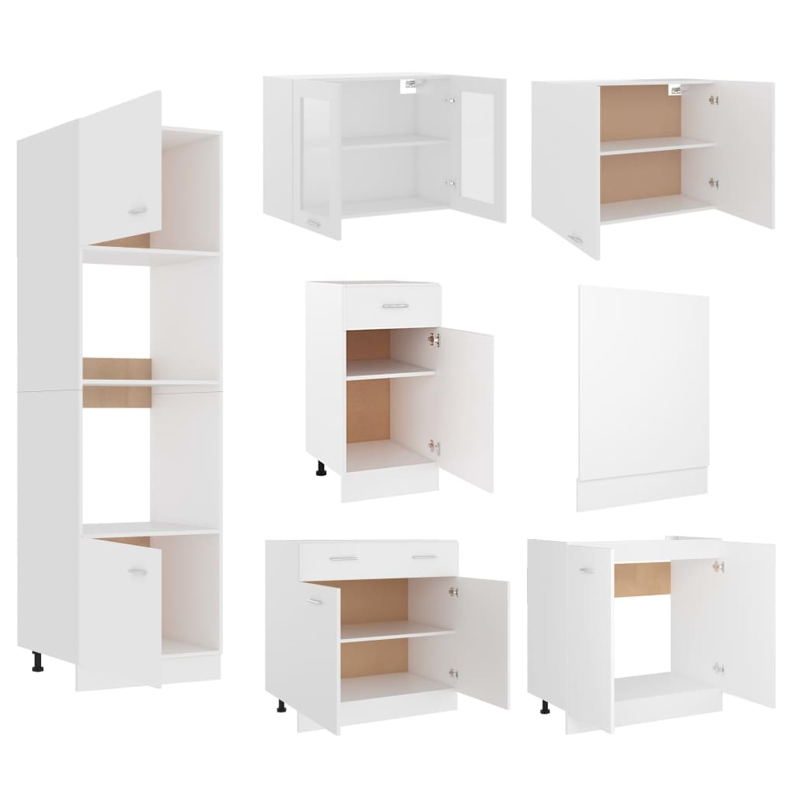 Homgoday 7-TLG. Küchenzeile Lyon Weiß Holzwerkstoff Schrank Model3067623