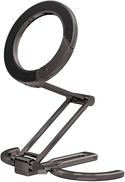 Double Magnetic Phone Holder, Magnetic Ring Phone Stand, Foldable Aluminum Tripod Mount with Climbing Buckle Design for Phone 16 15 14 13 12 Black
