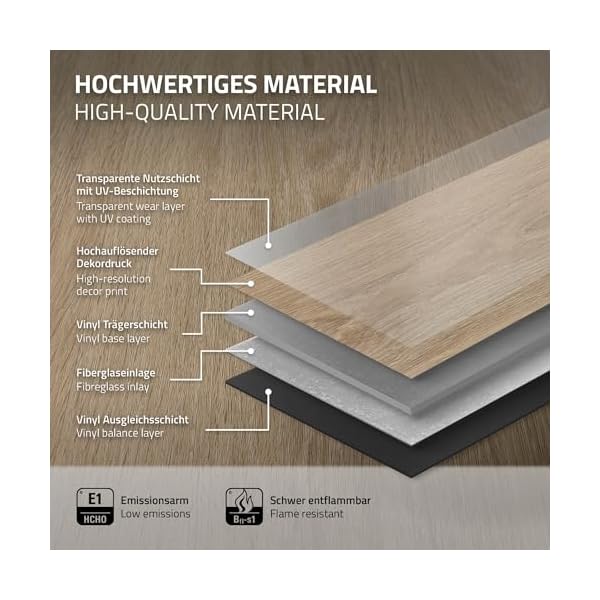 ML-Design Deluxe PVC Bodenbelag, Click Vinyl-Dielen, Vinylboden, 122 cm x 18 cm x 4,2 mm, Dicke 4,2 mm, 1,54m²/7 Dielen, Golden Hour Eiche, Braun, Holzoptik, rutschfest, wasserfest, Einfache Verlegung – Bild 5