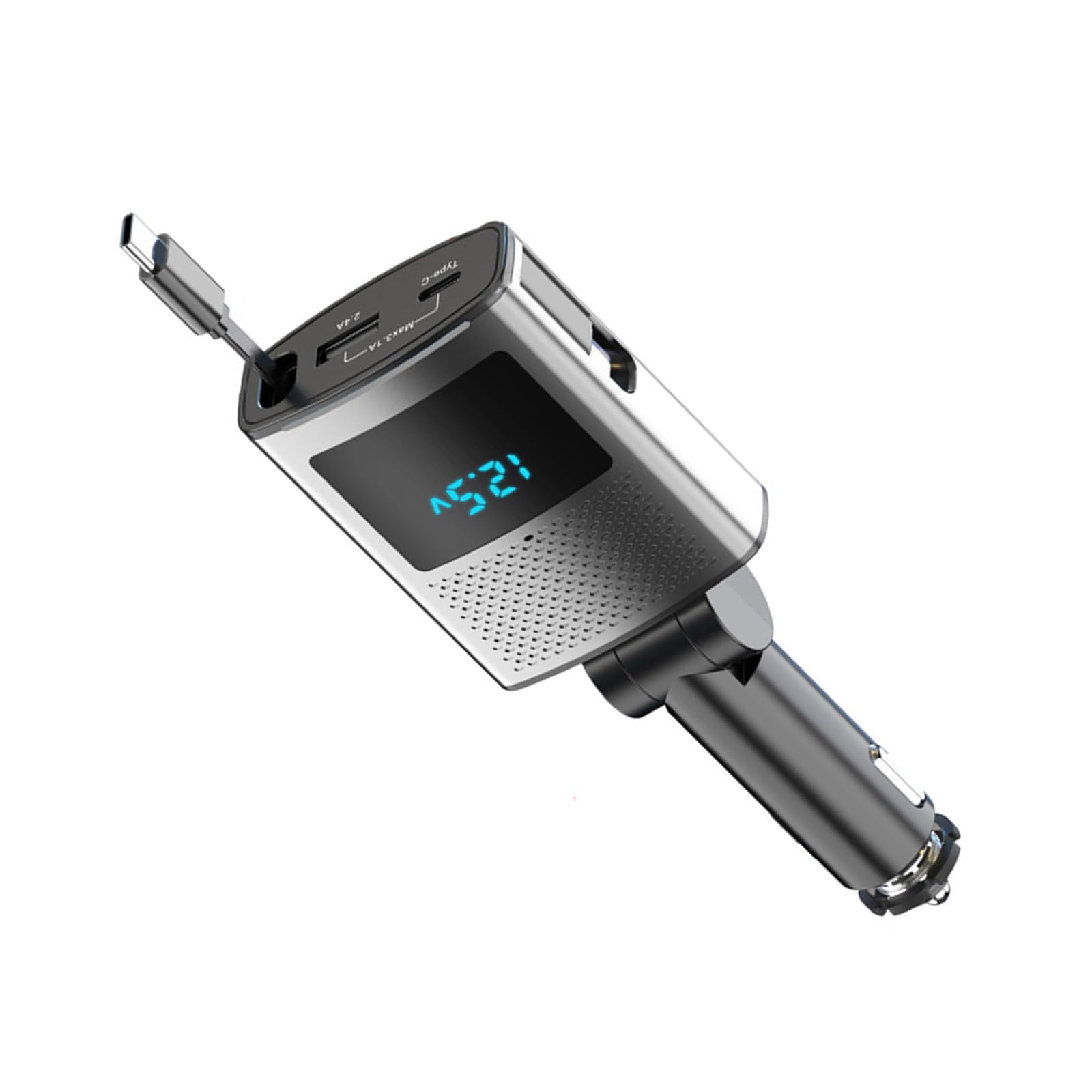Caricabatterie da auto retrattile da 65 W 3 in 1 USB C Ricarica rapida Protezione di ricarica intelligente ABS per tutti i telefoni e sistemi operativi Telefoni Display elettrico Caricatore