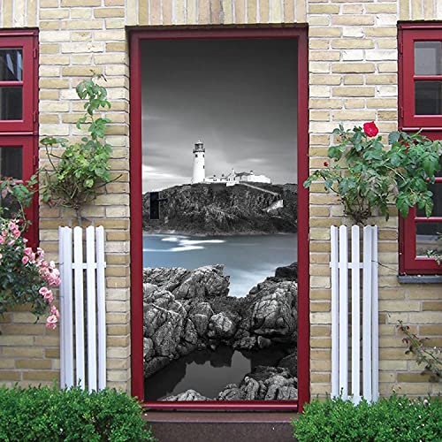 Art De La Porte 3D Autocollants De Porte Posters Papiers Peints Muraux Autocollants Muraux Photo Paysage De Phare De L'Océan 95 X 215 Cm Décoration De Porte...