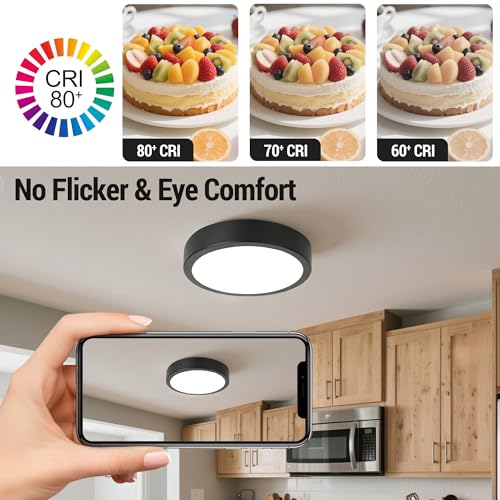 Image of 11 inch LED Flush Mount Ceiling Light, Black Mordern Ceiling Lighting with 5CCT 2700K-5000K, Dimmable LED Light Fixtures Ceiling Mount for Kitchen Bathroom Bedroom Hallway, 2 Packs
