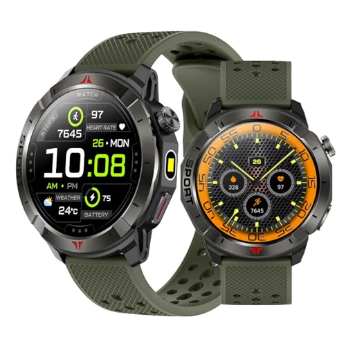 JUSUTEK 2025 業界新登場 内蔵GPSスマートウォッチ通話機能付き,1.43インチAMOLED腕時計,高度計,羅針盤,気圧計,IP68防水,Bluetooth5.3,smart watch,軍用規格,耐衝撃,音楽制御,音楽再生,女性機能,電卓,L