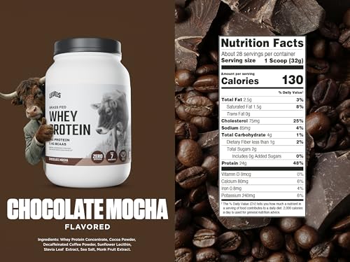 Image of Levels Grass Fed Whey Protein Powder, No Artificials, 24G of Protein, Chocolate Mocha, 2LB