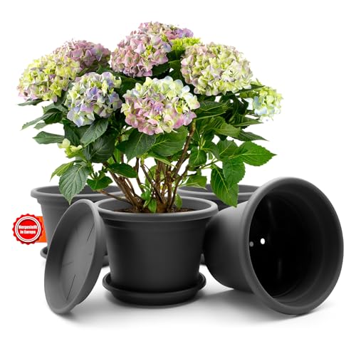 BigDean 4 Stück Blumentopf mit Untersetzer rund ø 20 cm Anthrazit – wetterfester Pflanzkübel Made in Europe BigDean 4 Stück Blumentopf mit Untersetzer rund ø 20 cm Anthrazit – wetterfester Pflanzkübel Made in Europe