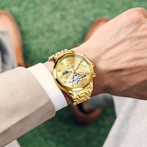 OLEVS Men Automatic Watch Diamond Skeleton Mechanical Luxury Self Winding Moon Phase Calendar Waterproof Wrist Watch for Men3
