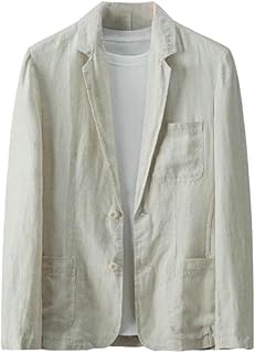 Chaqueta de lino para hombre de color liso para jóvenes y hombres, ajustada, informal, ligera, cómoda, transpirable, para primavera y verano