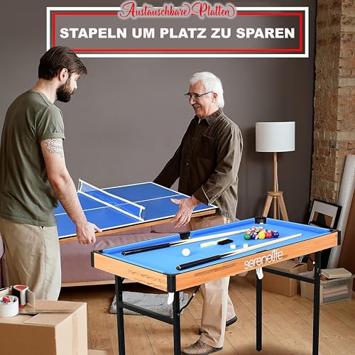 SereneLife 4-in-1 / 5-in-1 Multifunktionstisch – inkl. Billardtisch, Tischtennisplatte, Tischkicker, Kickertisch, Airhockey Tisch, Shuffleboard & Bowling Tische – Spieltisch Kinder & Erwachsene