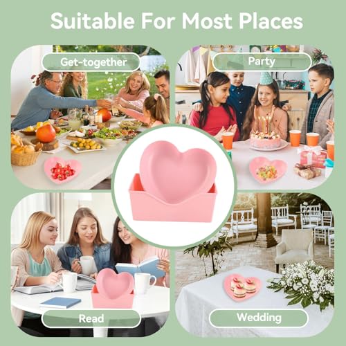 5 Pack Heart Plates with Holder Heart Shaped Plates Bowls 7.48×6.69in for Appetizer Salad Fruit Cake Snack Dessert Pink Heart Shape Salad Dinner Bowl for Sushi Ice Cream - Image 4