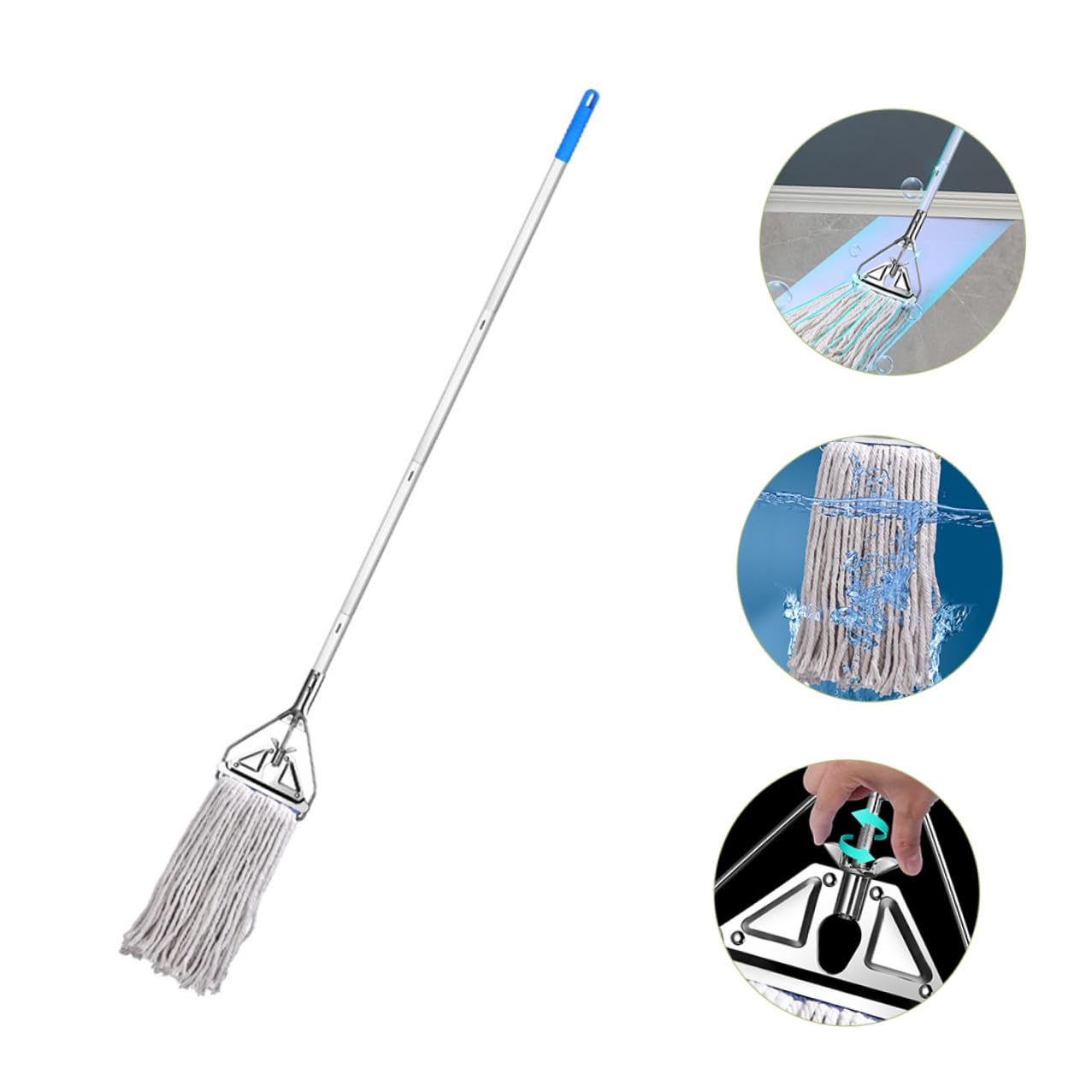 Mopa de Algodón Absorbente para Limpieza Húmeda y Seca Trapeador Triangular de Aluminio Resistente para Suelos de Madera Azulejos y Cemento Mango Ergonómico Antideslizante Alta