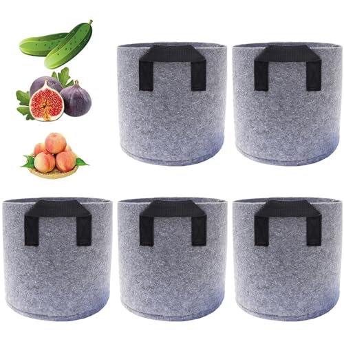 katmerio Lot de 5 sacs de plantation en tissu de 20 l avec poignée - Réutilisables - Pour la culture de pommes de terre, tomates, légumes, fleurs