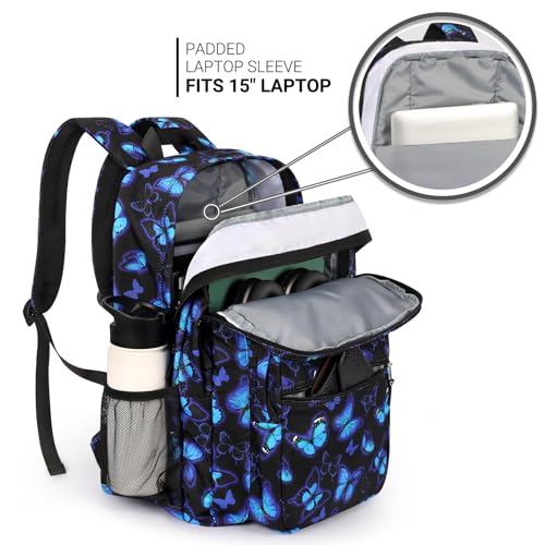 Image of ZORFIN 26L Backpack for College, and Travel: Water Resistant Bookbag - Butterfly Black