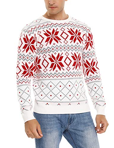 Aibrou Herren Weihnachtspullover Winter Langarm Strickpullover Rundhals Sweater mit Weihnachtlichen Motiven für Weihnachtsparty
