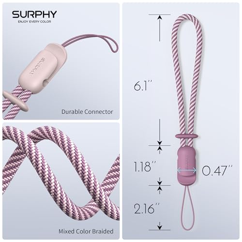 Image of SURPHY 2 Pack Phone Lanyard, Phone Wrist Strap for Case, Camera Wrist Strap | Ultra-Light 2-Color Braided Phone Strap, Cellphone Charm Strap, Anti-Lost Wrist Lanyard for Women and Men, Pink LilacPurple