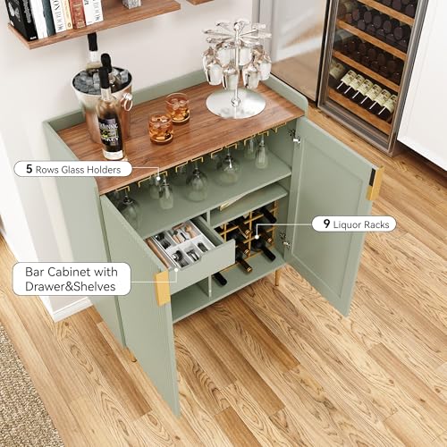 Image of ARTPOWER Coffee Bar Cabinet with Wine Rack&Glass Holder, Sage Green