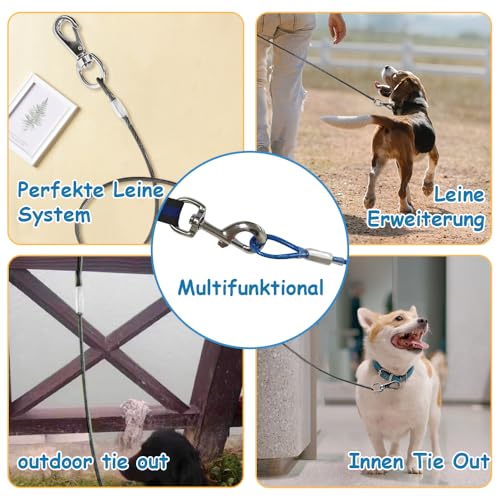 Mi Metty 2Pack Hundeleine Verlängerungsseil Kausicherfest Metall Kabel Leine,Hochbelastbar Trainingsleine Hundeleine Große Mittelgroße Hunde (Schwarz+Schwarz, 20 inch/50 cm)