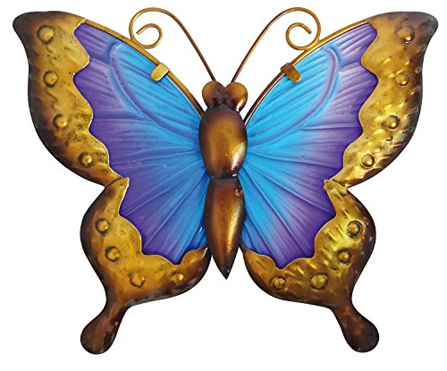 Creekwood Décoration Murale en Verre et métal Motif Papillons Papillon Bleu/Violet. (W25 x H21 cm) Bleu/Lila