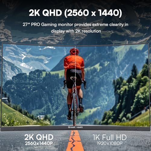 Image of Great voell 27 Inch Curved 240Hz Gaming Monitor, 1ms MPRT, 2K QHD (2560 x 1440), G-Sync, HDR VA Panel, 98% sRGB, HDMI 2.0& DP1.4, Tilt Adjustable, VESA, Pro Gaming