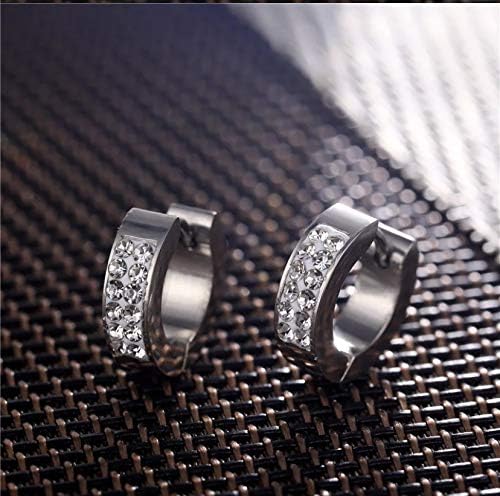 Stainless Steel Men's Women's Silver Huggie Hoop Diamond Earrings3