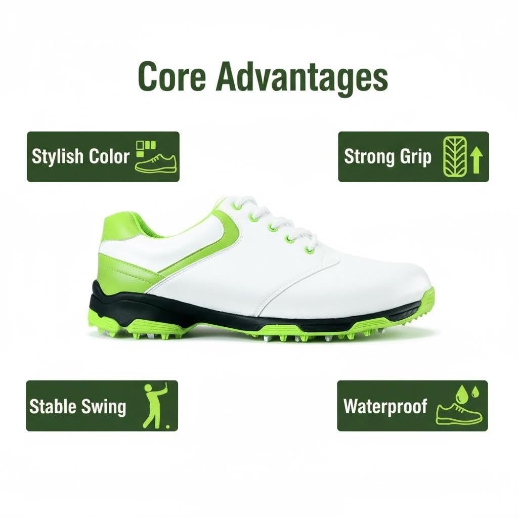 Antideslizante Zapatos de Golf Impermeables con Espigas para Hombres