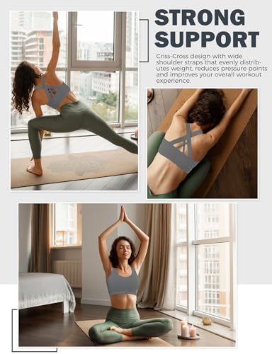 Image of Buauty Sports Bras for Women Criss Cross Back Medium Support Yoga Wireless Padded Bra with Removable Cups Racerback Bra 4 Gym
