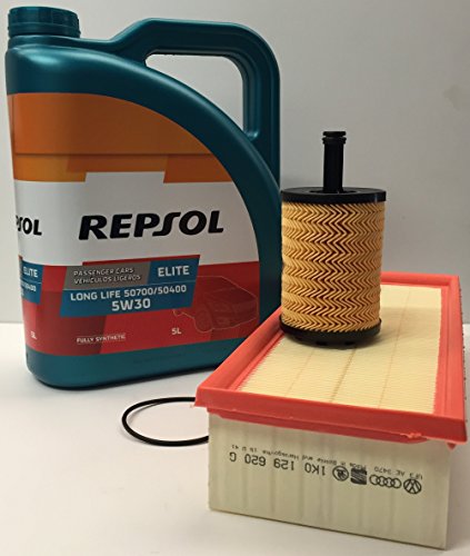 REPSOL Pack Elite Long Life 5W30 507.00 504.00, 5 litros + Filtro Aceite y Aire Originales para Motores TDi