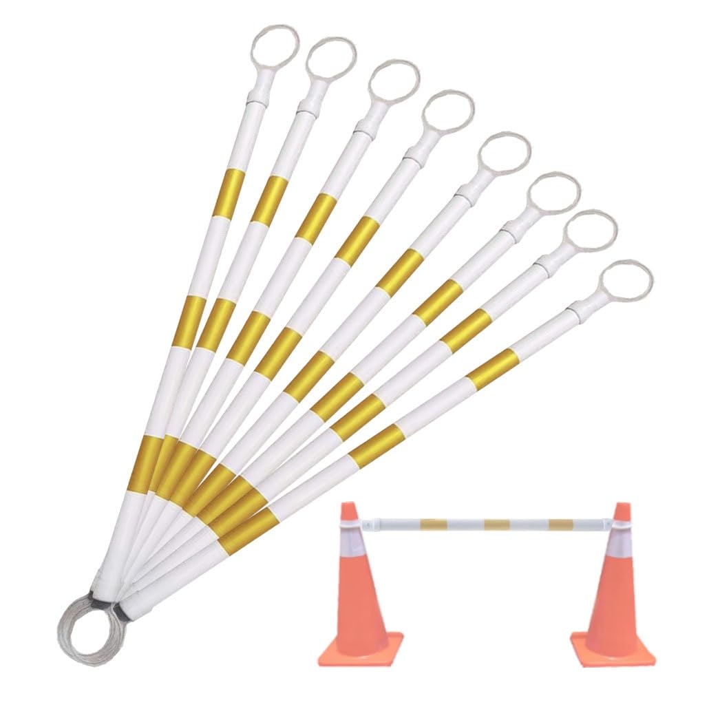 Generisch Ausziehbare, reflektierende Verkehrsleitkegel, 119–198 cm verstellbare Absperrstange zur Besucherlenkung für Baustellen, Parkplätze und Veranstaltungen – 8er-Set