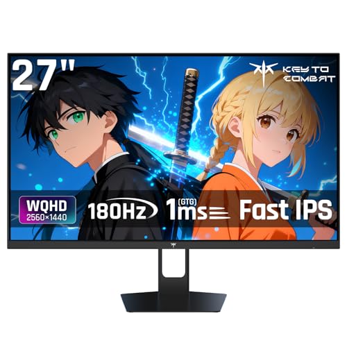 KTC 27インチゲーミングモニター WQHD (2560x1440) 180Hz 1ms(MPRT) Fast IPS 124%sRGB HDR10 350cd/㎡ 低ブルーライト フリッカーフリー FreeSync & G-Sync対応 PS5対応 HDMI2.0×2 DP1.4×1 3年保証 H27T22S