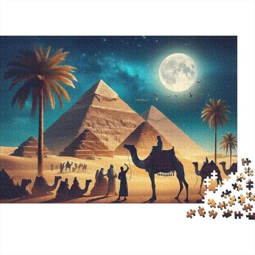 Egyptian Pyramids Night Scene Puzzle de 1000 Piezas de Cartón Premium Reciclado para Niños de 14+ Arte de Pirámide Corte Preciso Anti-Reflejo Acabado Mate 52x38cm/1000pcs